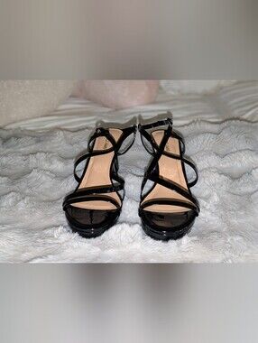 Black Patent Strappy Square Toe Platform Kitten Heels Size 11 NWOT